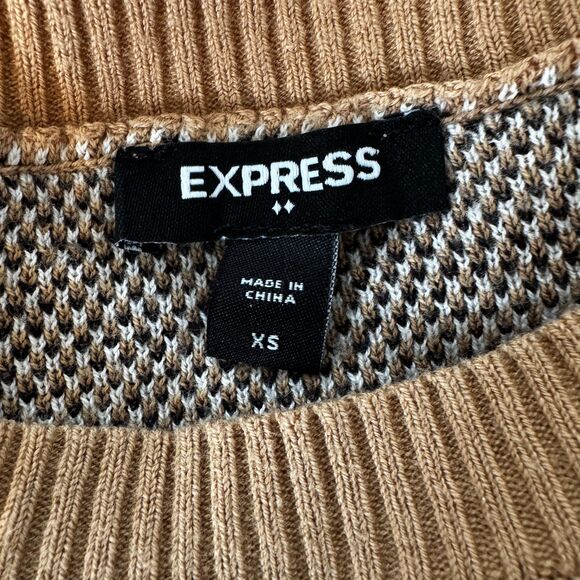Express Women's XS Fitted Crewneck Sweater Leopard Print Soft Stretchy Tan Black - Picture 5 of 14